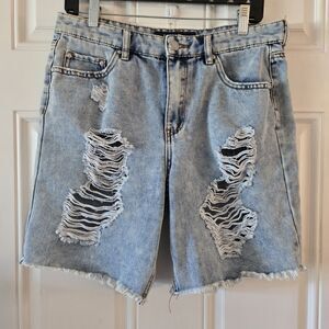 Indigo Rein Jean Shorts Size 11 High Rise Cutoffs Blue Distressed Denim Ripped